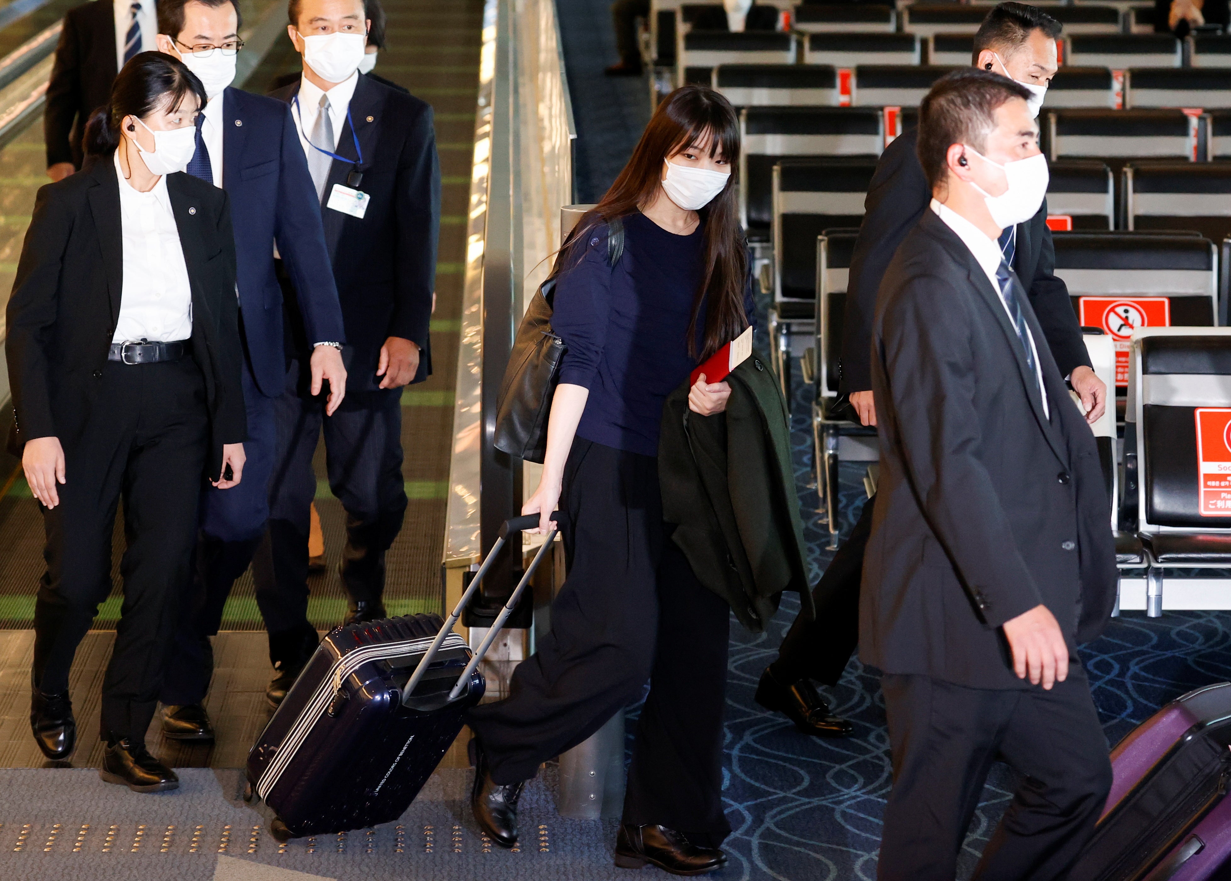Mako Komuro seen on her way to board a flight bound for New York at Haneda airport in Tokyo, Japan
