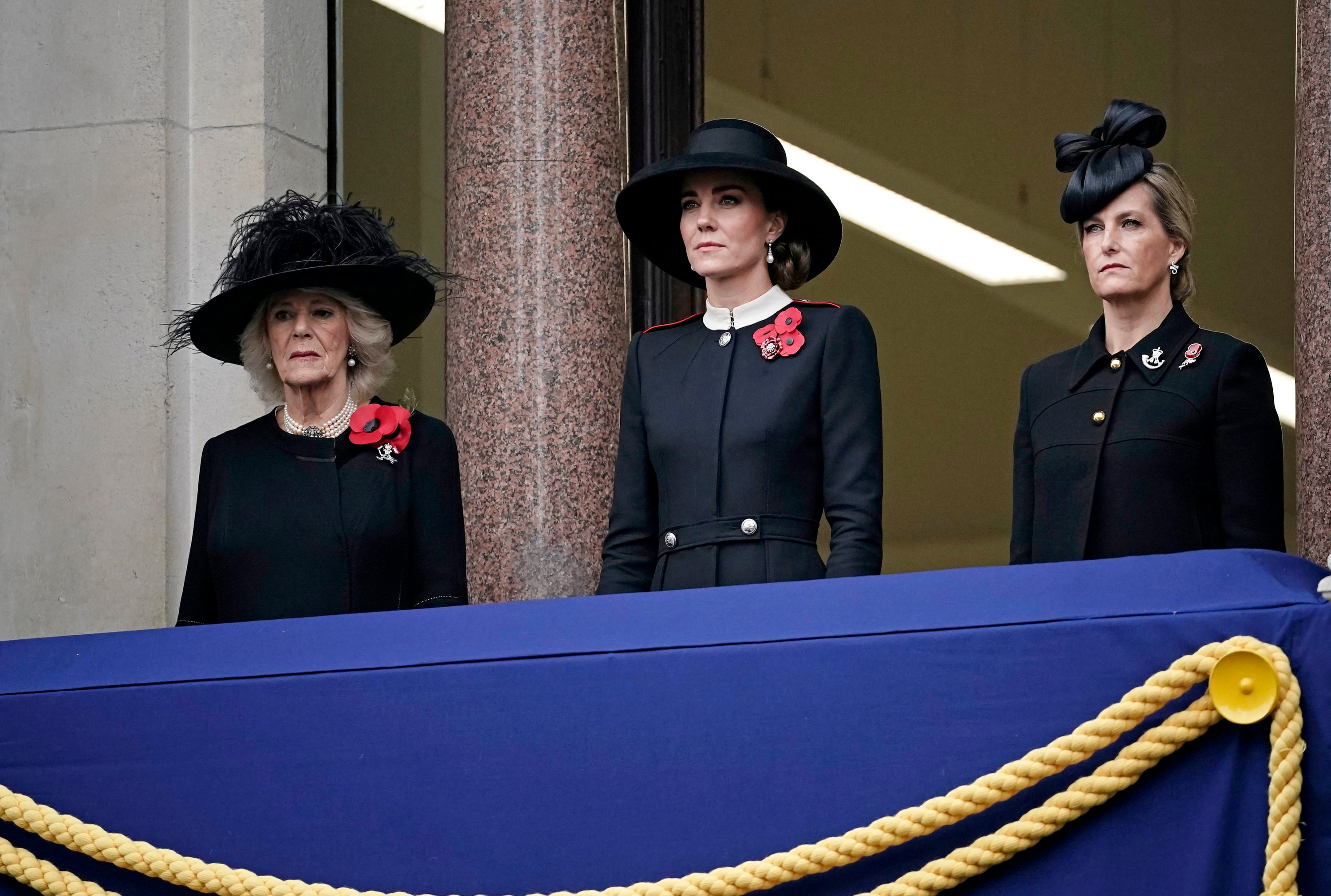 Duchess of Cornwall (L), Duchess of Sussex and the Countess of Wessex (R)