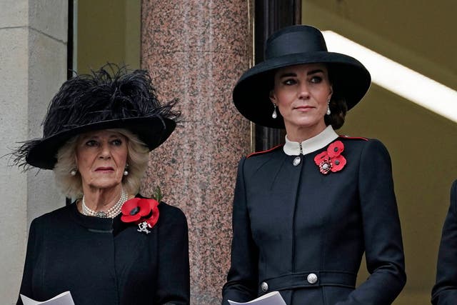 <p>The Duchess of Cornwall (L) and Duchess of Cambridge (R) attend Remembrance Sunday service</p>