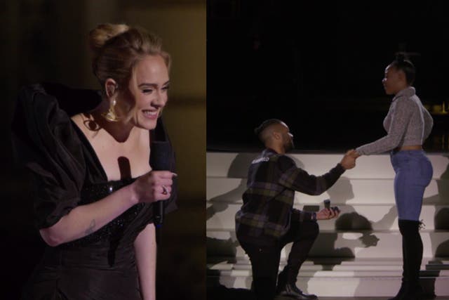 <p>Adele helped a couple get engaged during her concert at Griffith Observatory in Los Angeles</p>