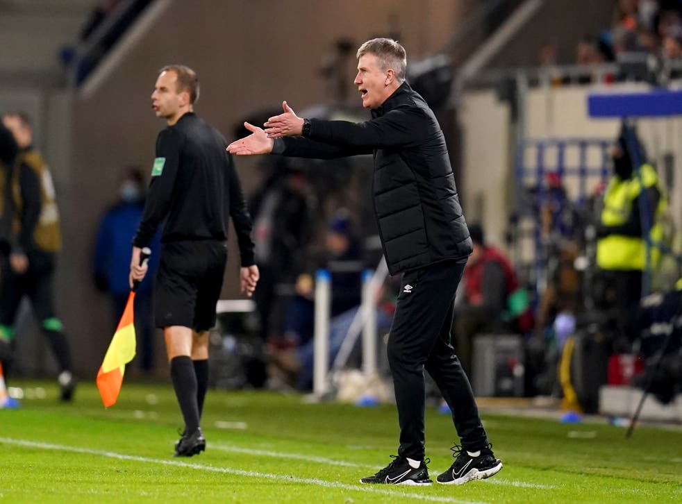 <p>Stephen Kenny on the touchline in Luxembourg</p>