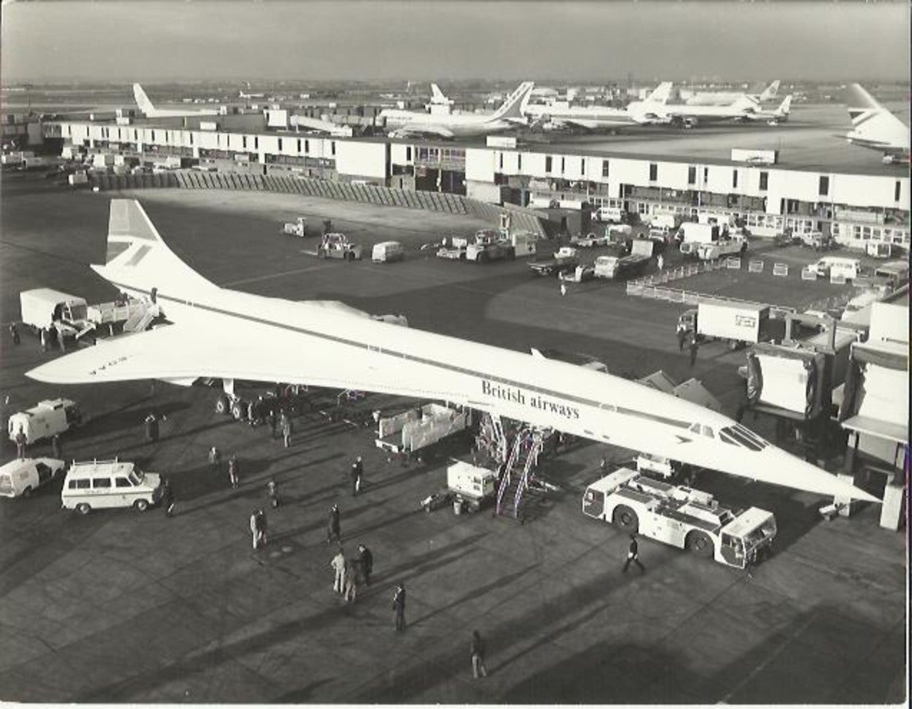 <p>Maiden flight: Preparing the British Airways Concorde for its first commercial journey from London Heathrow to Bahrain on 21 January 1976</p>