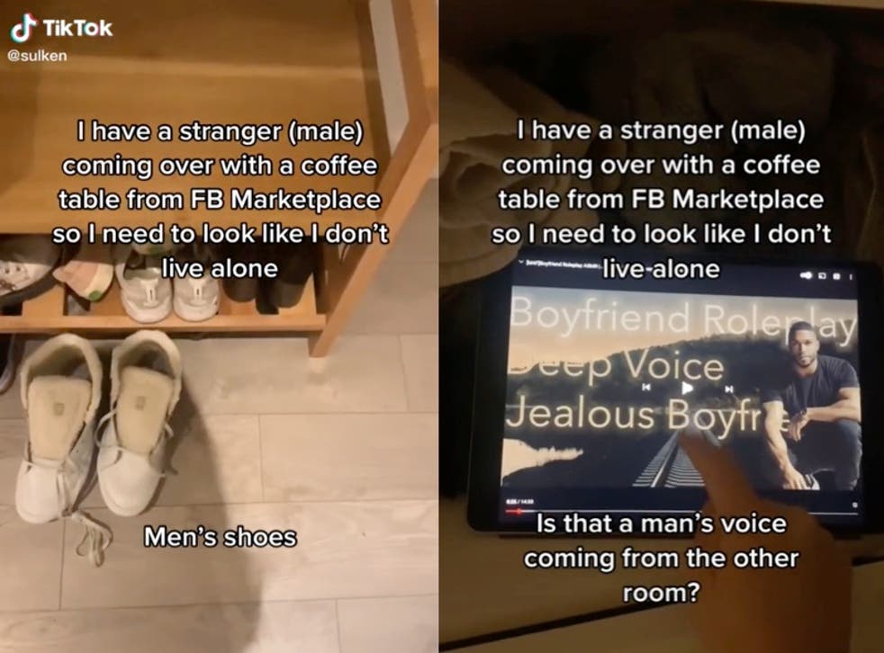 <p>Woman shows how she stages apartment to look as if she has a live-in boyfriend before meeting stranger </p>
