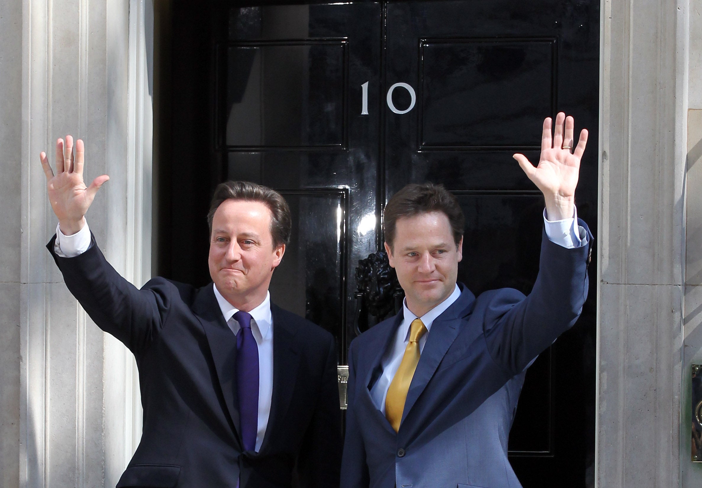 The coalition: David Cameron welcomes his new deputy, Nick Clegg, the Liberal Democrat, in 2010