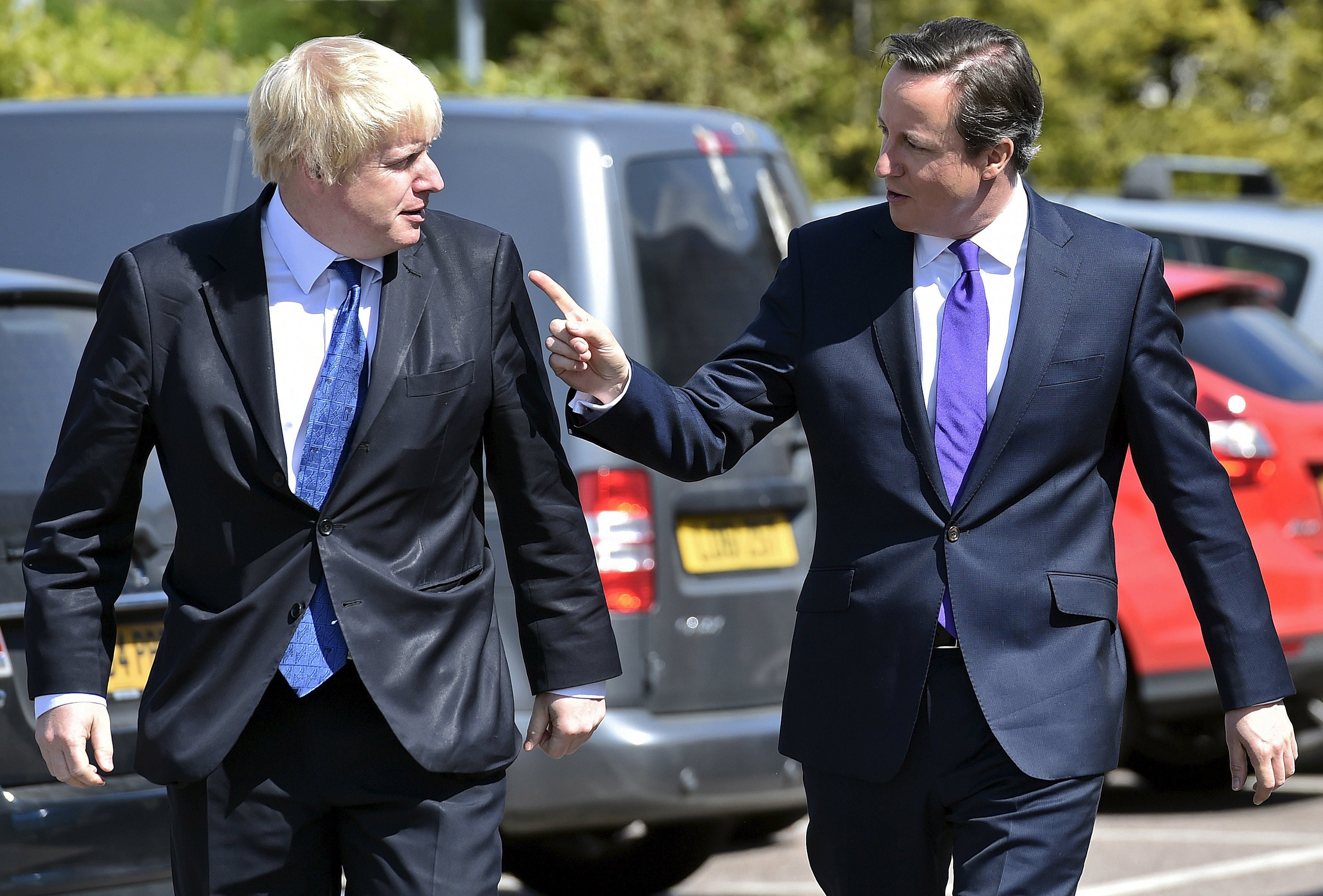 Then London mayor Boris Johnson and Cameron arrive at the Advantage children’s nursery in 2015
