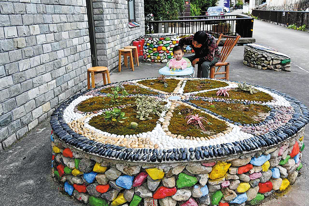 The village of Gejia in Ninghai, Zhejiang province, is decorated with artistic displays