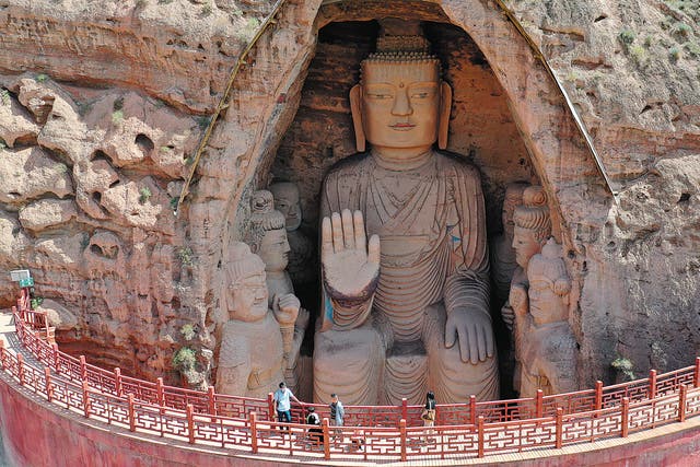 <p>The 1,600-year-old Tiantishan Grottoes in Wuwei, Gansu province</p>