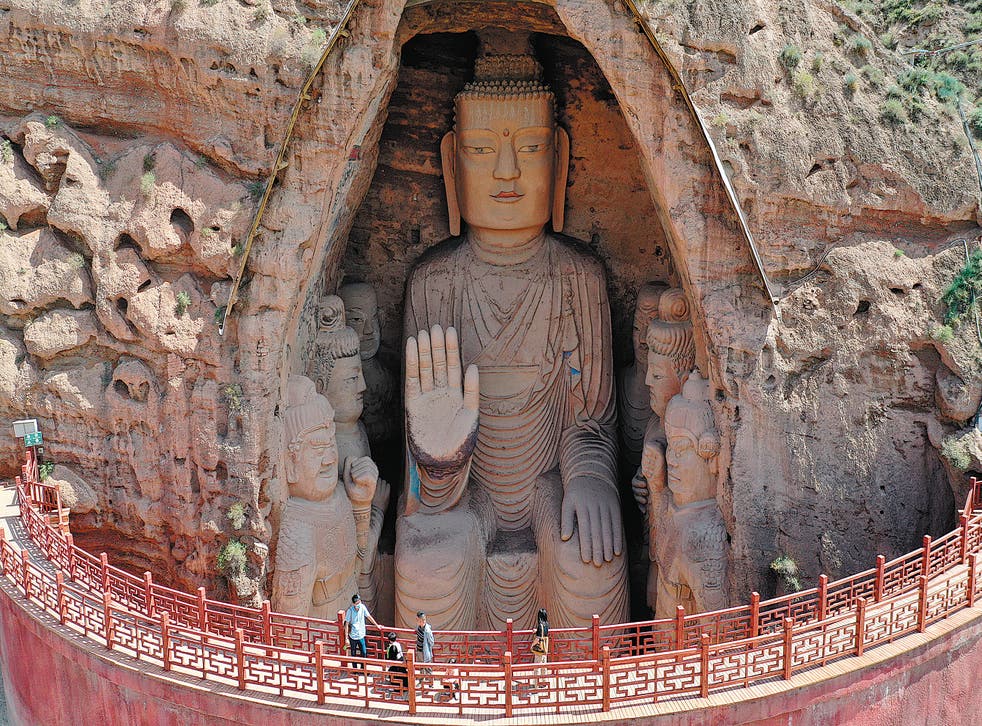 <p>The 1,600-year-old Tiantishan Grottoes in Wuwei, Gansu province</p>