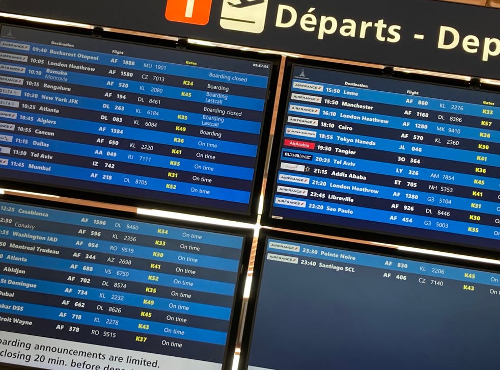 <p>Morning rush: departure screens at Paris CDG (file photo)</p>