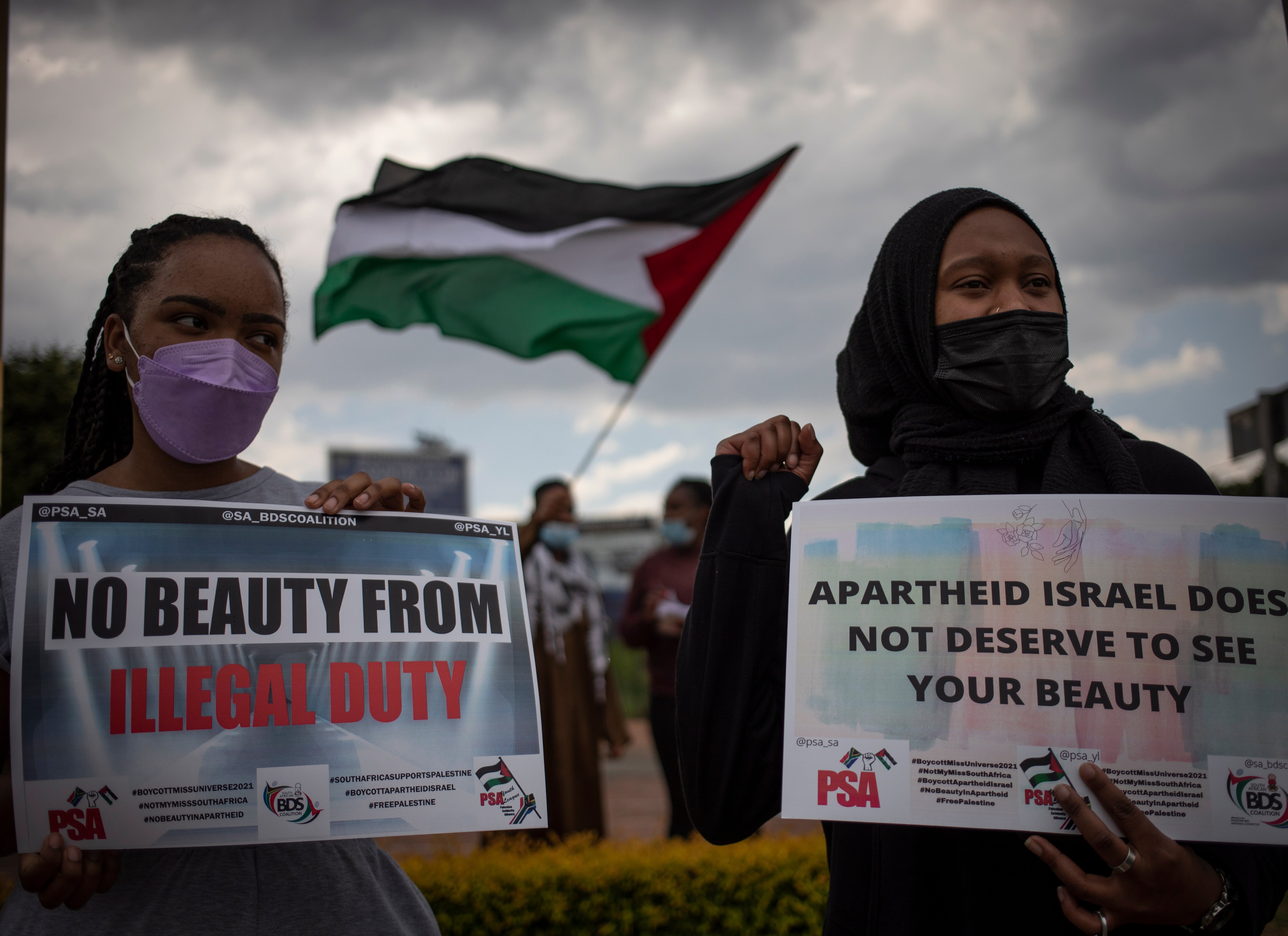 Pro-Palestine supporters protest outside the offices of Miss South Africa, Johannesburg, South Africa