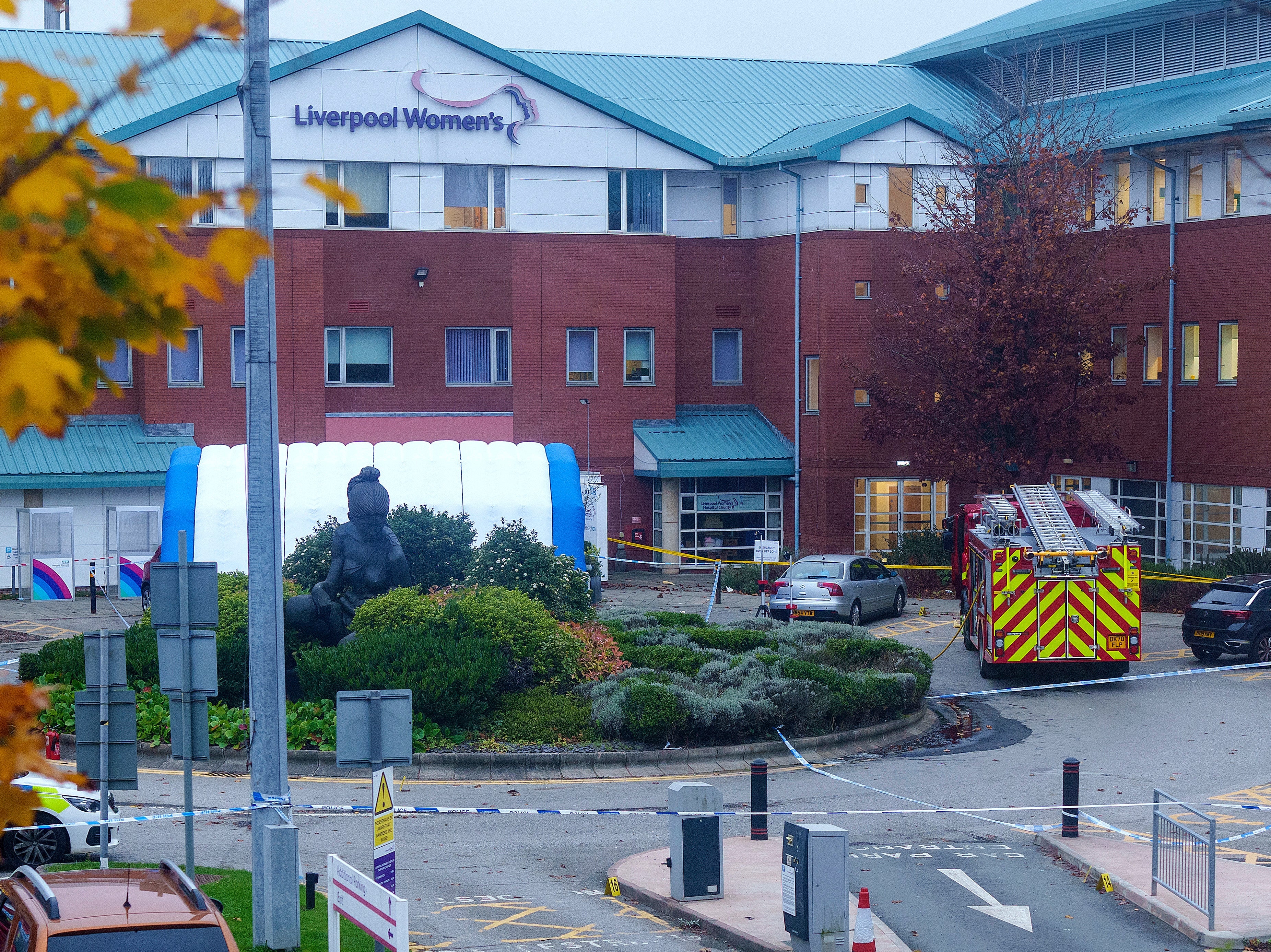 Emergency services at the scene of the blast outside Liverpool Women’s Hospital