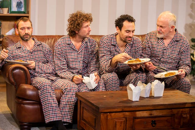 <p>Check mates: (from left) Charlie Condou, Cary Crankson, Alex Mugnaioni and Simon Rouse in the London production of ‘Straight White Men’ </p>