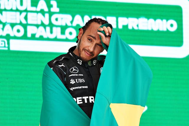<p>Brazilian Grand Prix winner Lewis Hamilton</p>