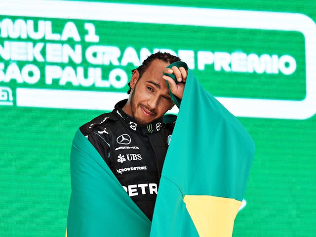 <p>Brazilian Grand Prix winner Lewis Hamilton</p>
