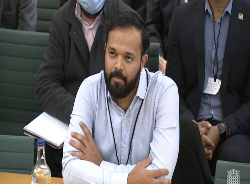 Azeem Rafiq spoke to MPs on the DCMS committee on Tuesday (House of Commons/PA Media)