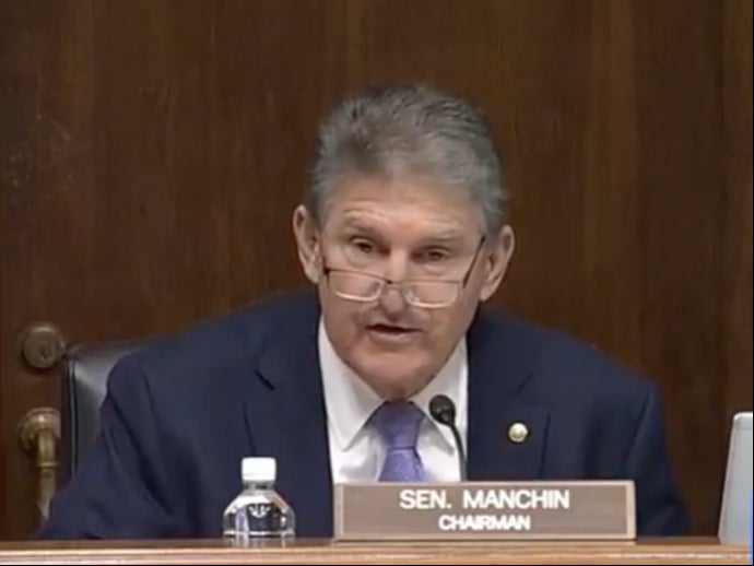 <p>Senator Joe Manchin discussing energy prices and praising the rising cost of coal</p>
