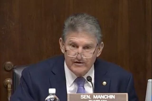 <p>Senator Joe Manchin discussing energy prices and praising the rising cost of coal</p>