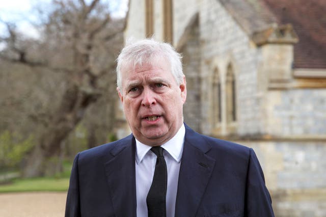 <p>Prince Andrew, Duke of York, outside the Royal Chapel of All Saints in Windsor </p>