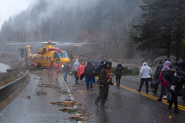 <p>The Royal Canadian Air Force evacuates more than  300 motorists stranded in mudslides </p>
