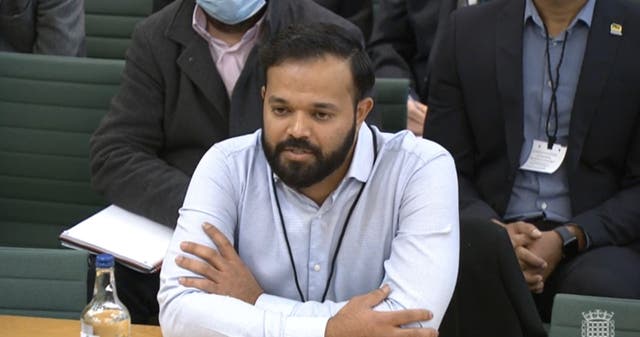 Azeem Rafiq speaking in front of MPs on Tuesday (PA).