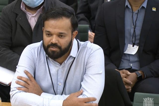 Azeem Rafiq speaking in front of MPs on Tuesday (PA).