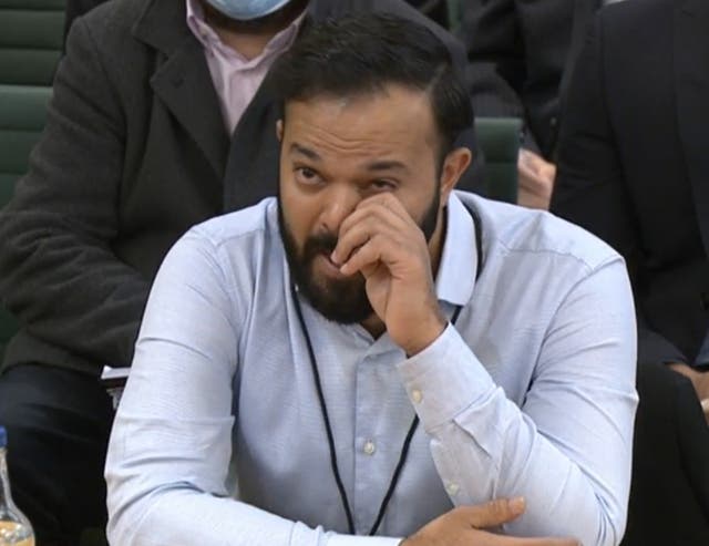 Screen grab from Parliament TV of former cricketer Azeem Rafiq crying as he gives evidence before the DCMS select committee on the racism he suffered at Yorkshire.