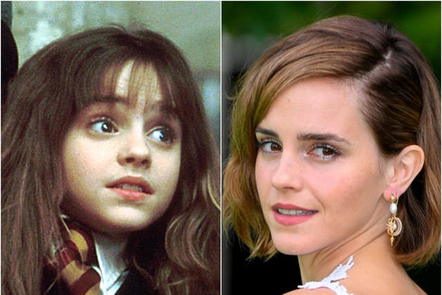 <p>Emma Watson in ‘Philosopher’s Stone’ and in November 2021</p>