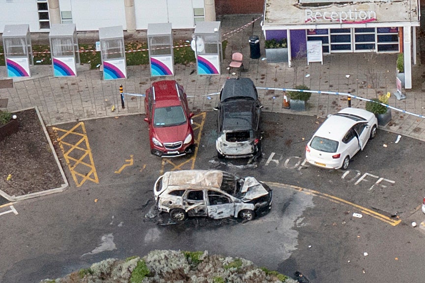 An aerial view of the scene of the car explosion at Liverpool Women’s Hospital