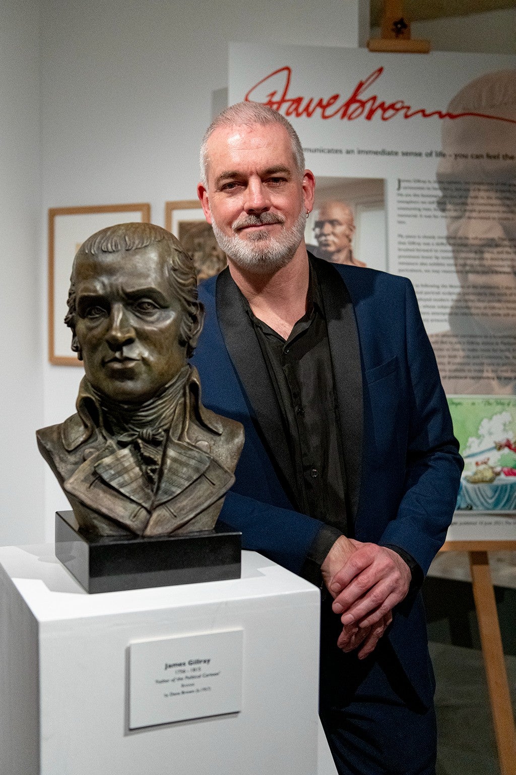 Dave Brown with the finished bust of James Gillray