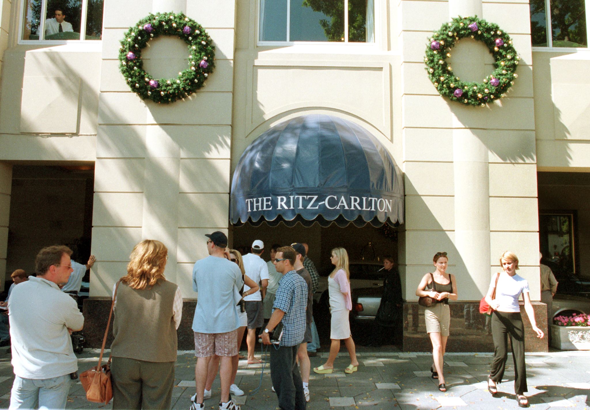 People outside the Ritz-Carlton Hotel in Double Bay after Hutchence’s body was found