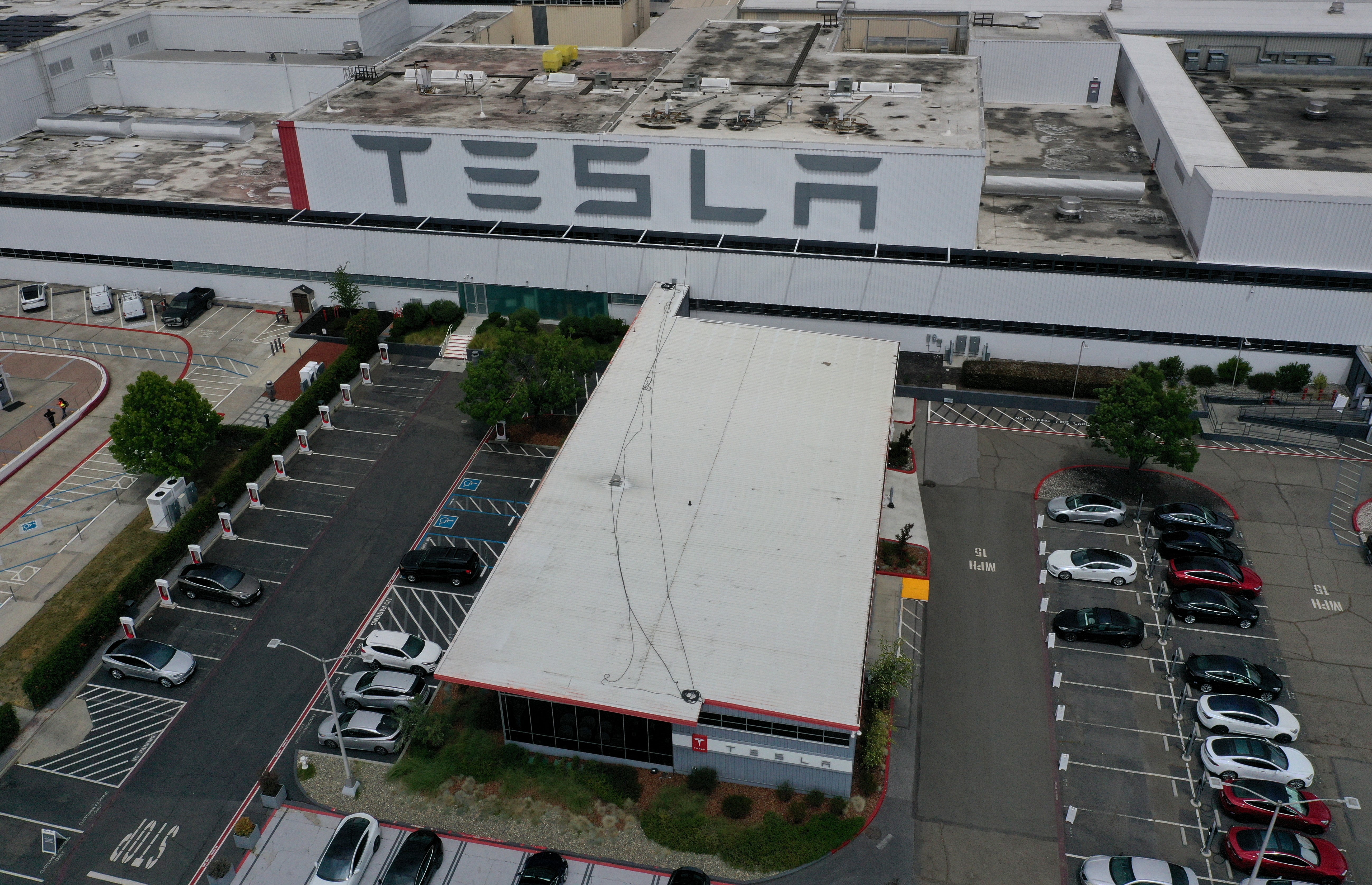 Aerial image taken of Tesla Fremont, California plant on May 12, 2020