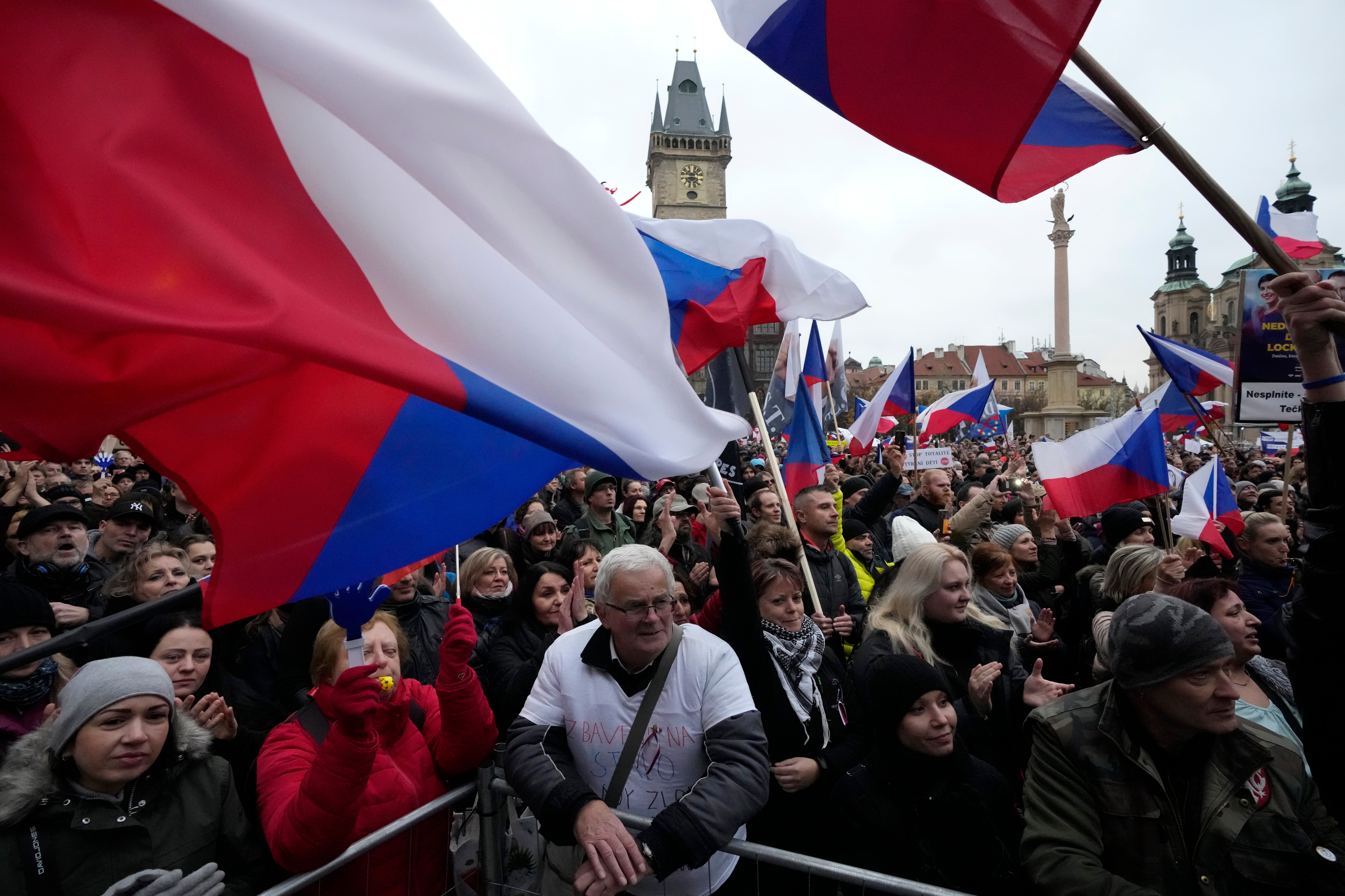 Demonstrators protest against Covid restrictions in Prague