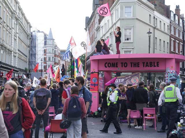 <p>An Extinction Rebellion protest in London in August 2021 </p>