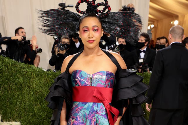 <p>Co-chair Naomi Osaka attends The 2021 Met Gala Celebrating In America: A Lexicon Of Fashion at Metropolitan Museum of Art on September 13, 2021</p>