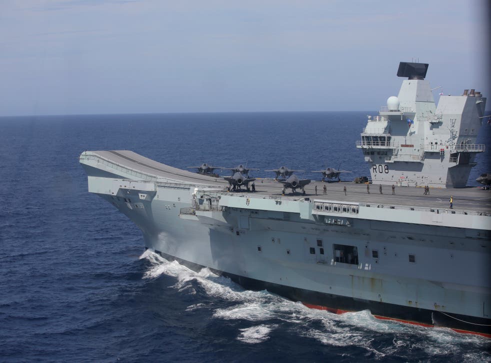 <p>The aircraft carrier HMS Queen Elizabeth</p>