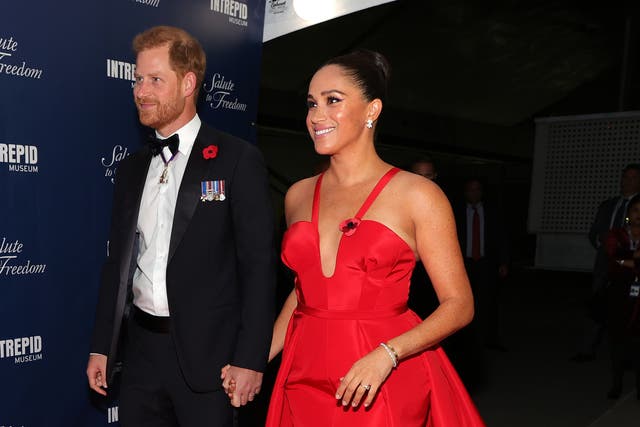 <p>Meghan Markle and Prince Harry (L) attend Salute to Freedom Gala in New York City</p>