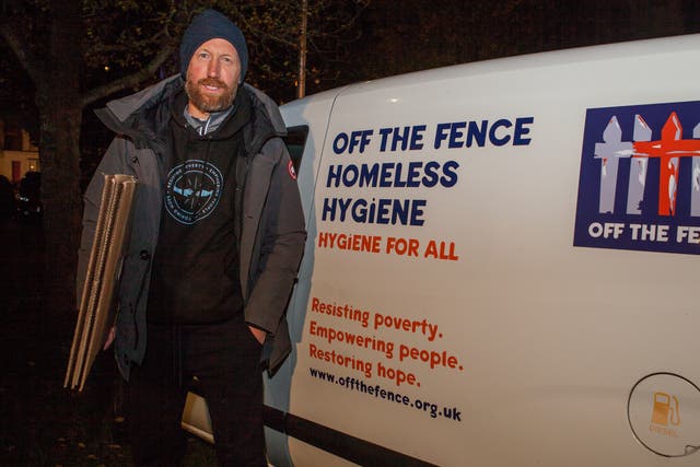 Brighton boss Graham Potter spent the night sleeping on the streets to raise awareness for local homeless charity Off the Fence (BHAFC/Bennett Dean handout)