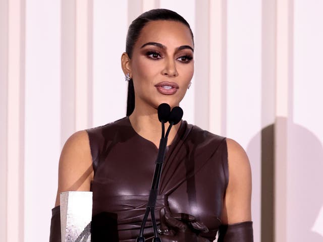 <p>Kim Kardashian West accepts an award during the WSJ Magazine 2021 Innovator Awards on 1 November 2021 in New York City</p>