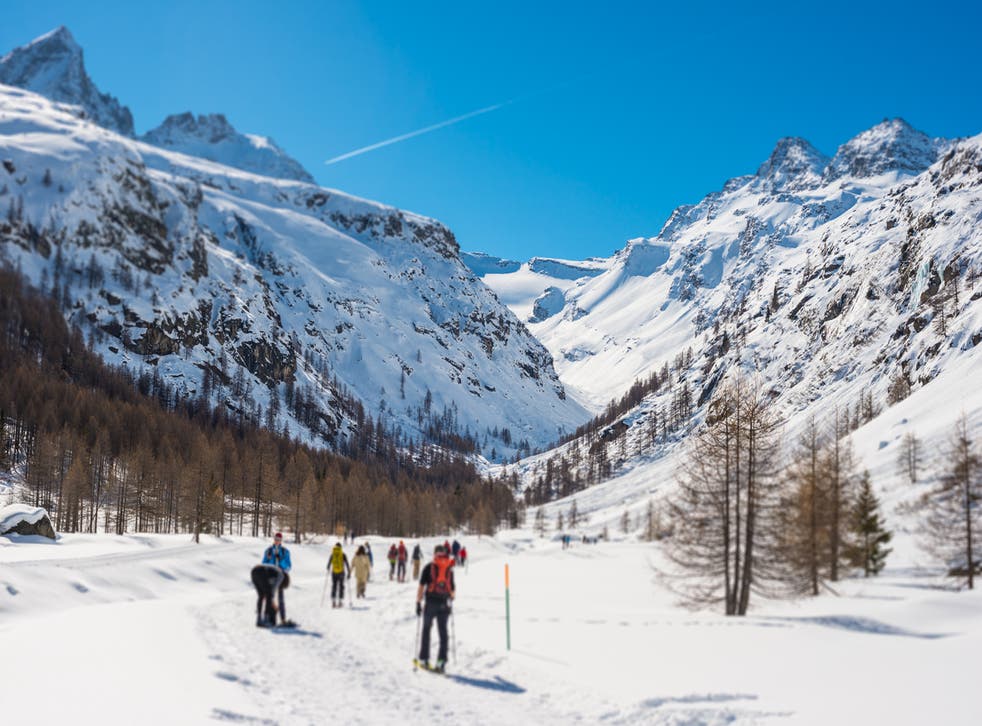 <p>Skiers in the Italian Alps</p>