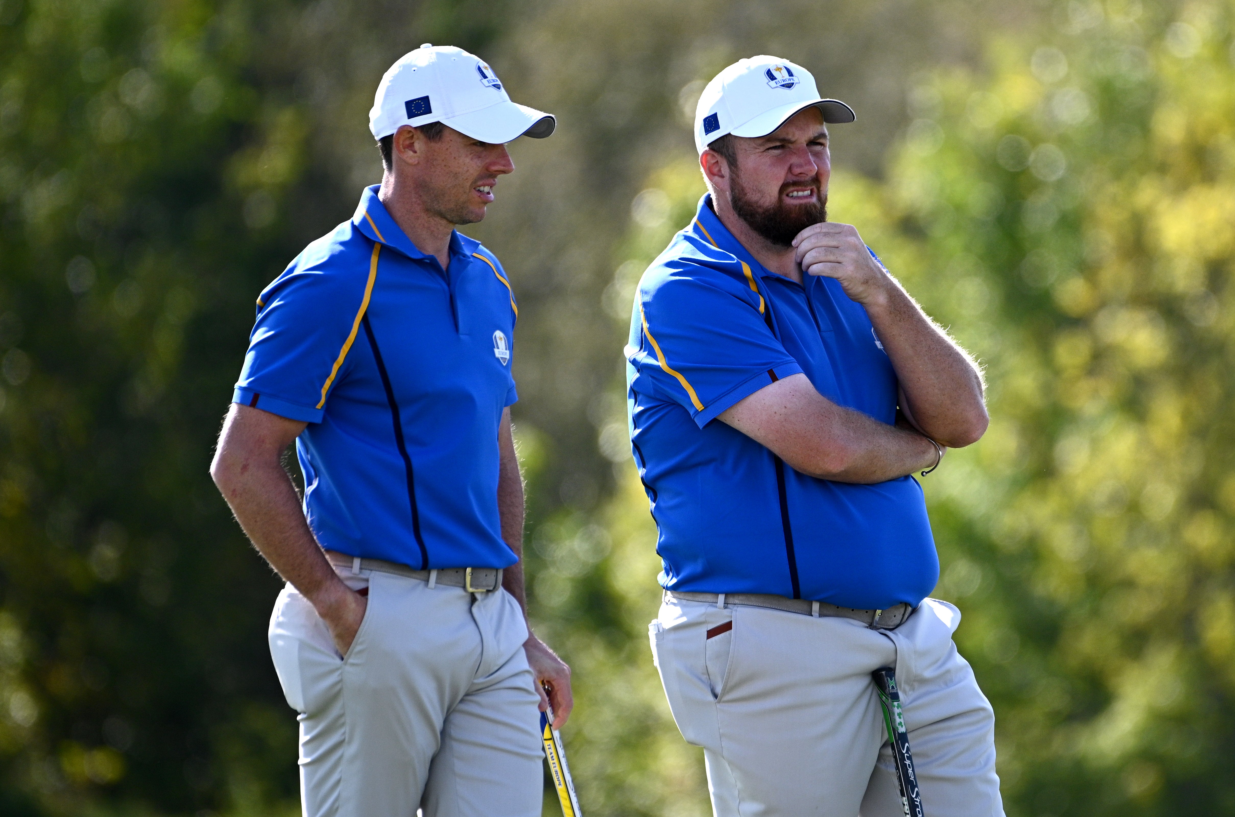 Team Europe’s Rory McIlroy (left) and Shane Lowry on the 10th hole during day one of the Ryder Cup at Whistling Straits (Anthony Behar/PA)