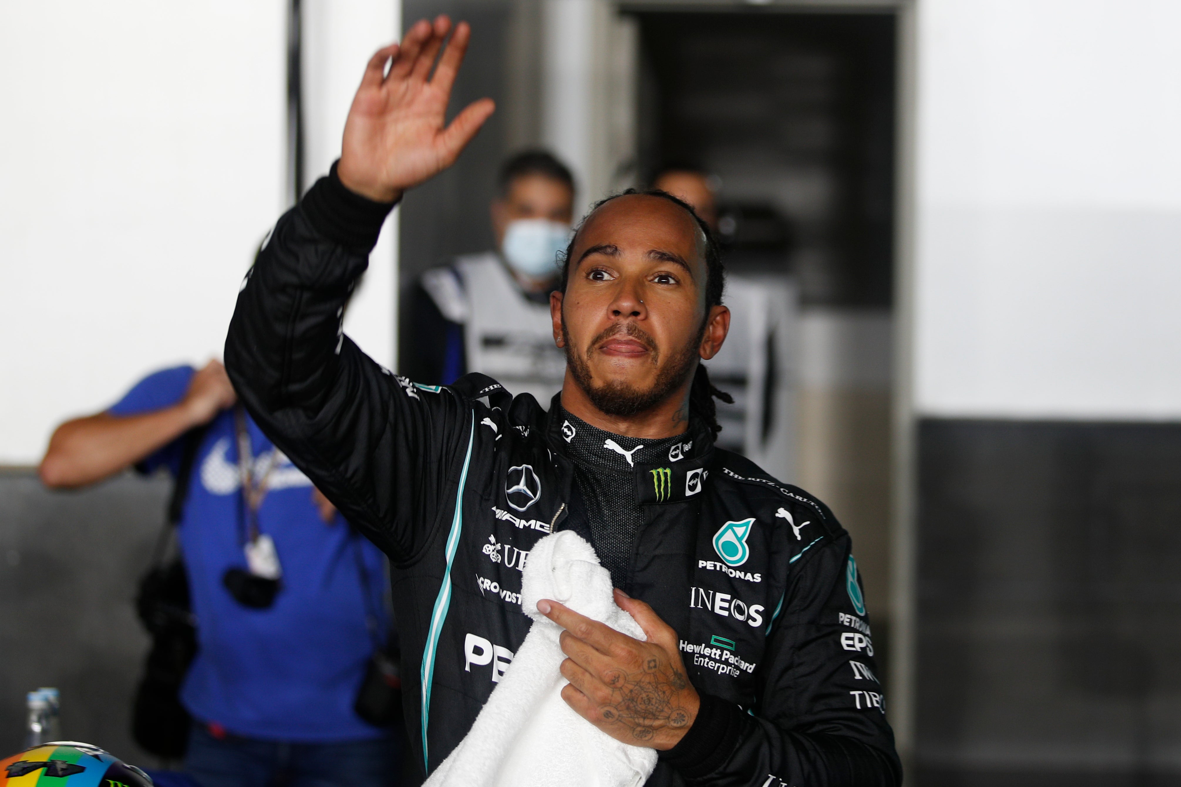 Lewis Hamilton will start Sunday’s race from pole (Hamad I Mohammed, Pool via AP)