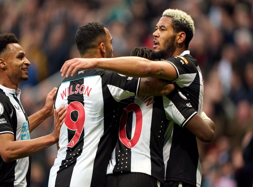 Joelinton (right) scored Newcastle’s first equaliser in a 3-3 Premier League draw with Brentford (Owen Humphreys/PA)
