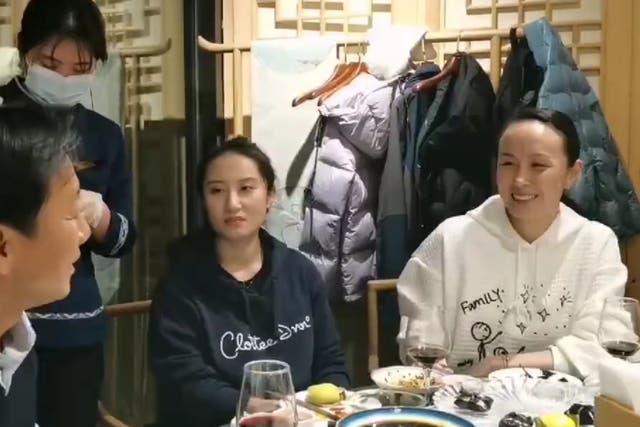 <p>The video purports to show Peng Shuai enjoying a meal at a restaurant with her coach and friends on Saturday</p>