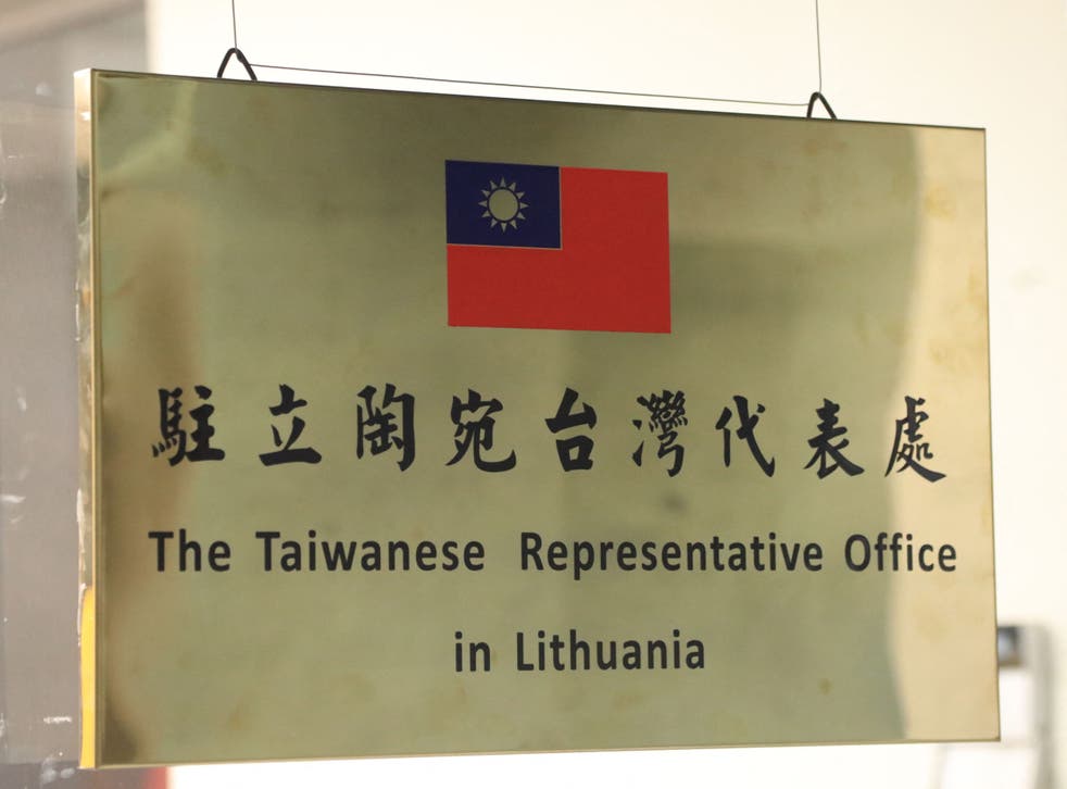 <p>File image: Picture taken on 18 November 2021 shows the name plaque at the Taiwanese Representative Office in Lithuania, Vilnius </p>