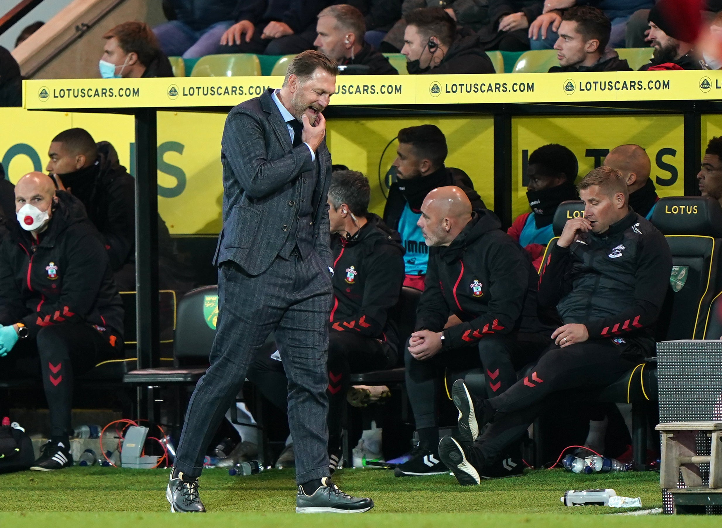 Southampton manager Ralph Hasenhuttl appears dejected at Norwich (Joe Giddens/PA)