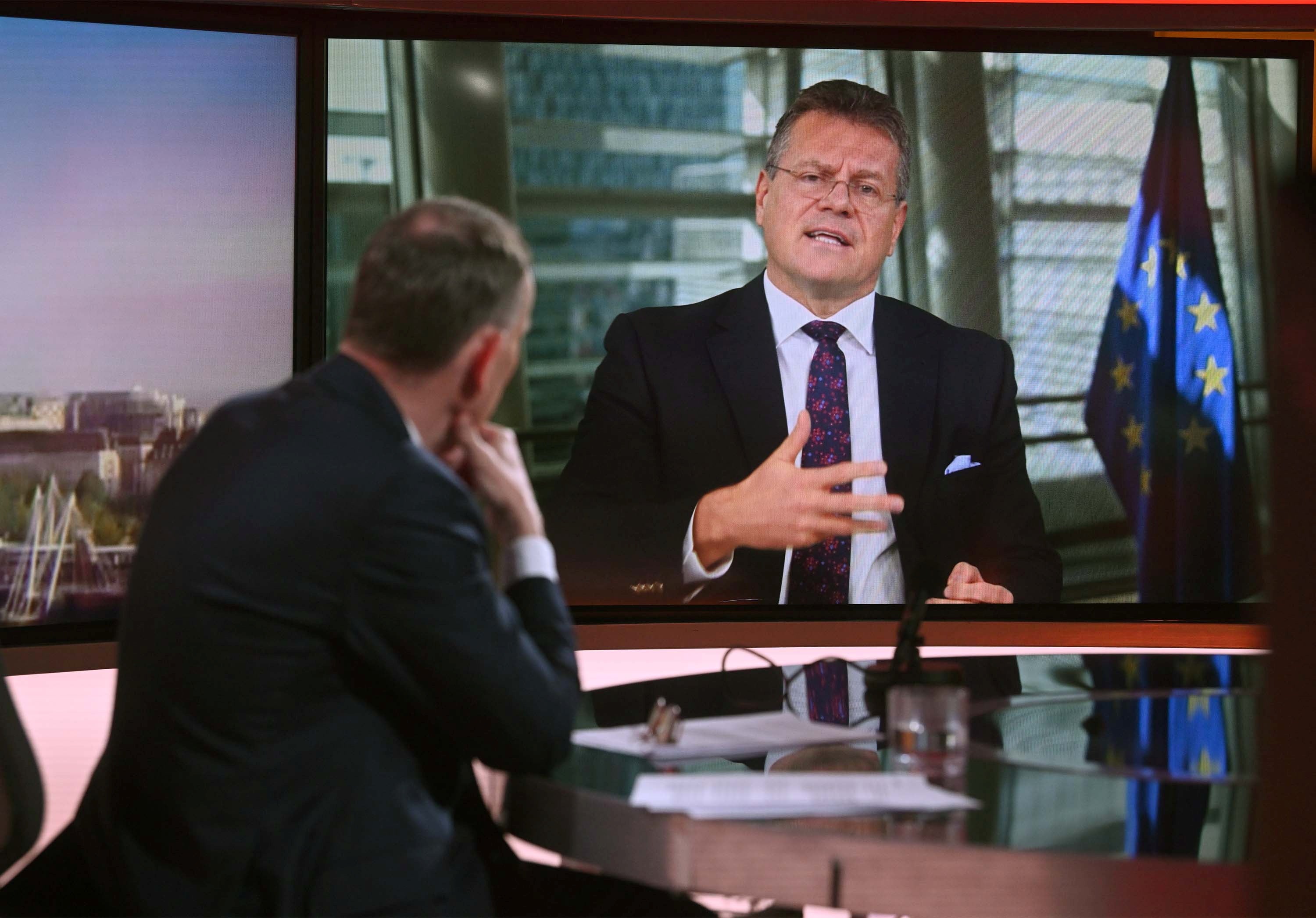 EU Commission vice-president Maros Sefcovic talks via videolink on the BBC’s ‘Andrew Marr Show’