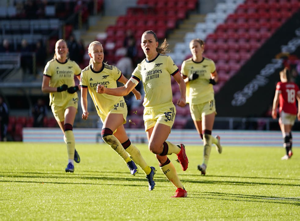 Arsenal maintained their unbeaten status in the Women’s Super League this season following a 2-0 victory at Manchester United (Zac Goodwin/PA)