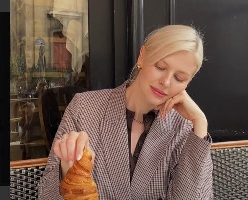 Carolin Lauffenberger demonstrates her croissant eating technique