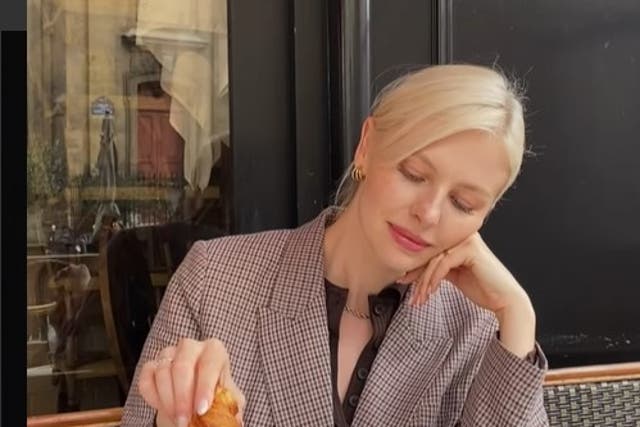 <p>Carolin Lauffenberger demonstrates her croissant eating technique</p>