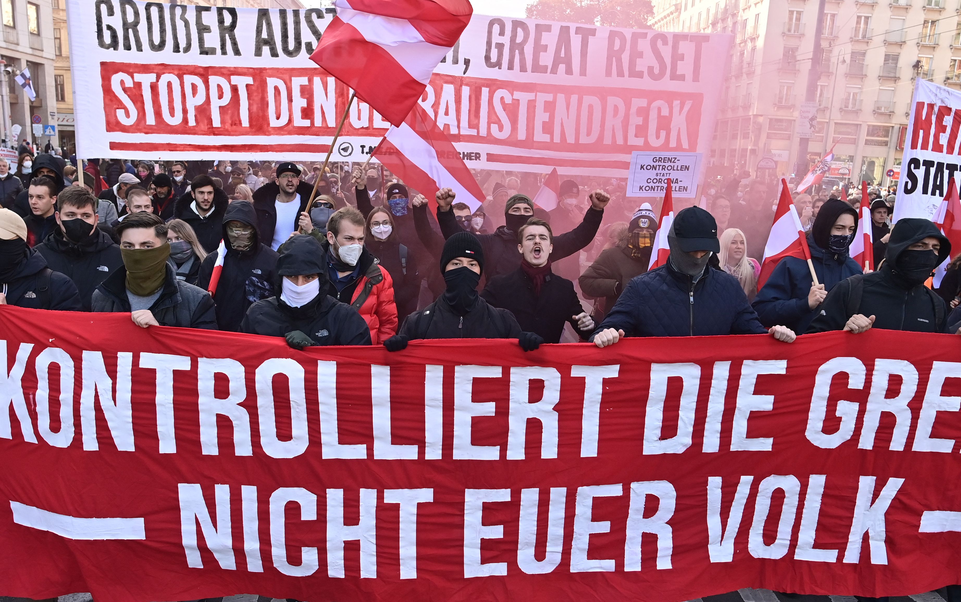 Demonstrators take part in a rally in Vienna ahead of Austria’s full national lockdown